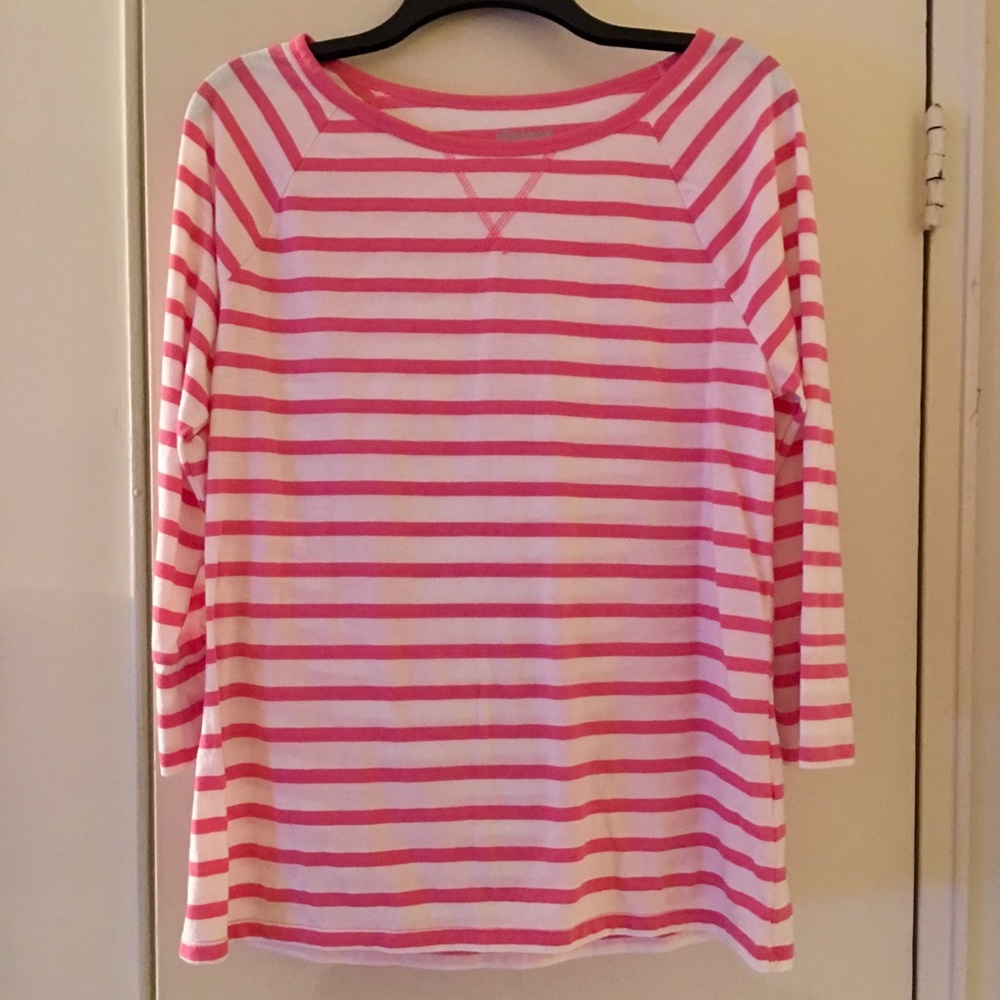 Pink striped 3/4 length sleeve shirt